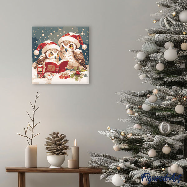 Mini Paint by numbers 8"x8" framed - Santa Owls Reading