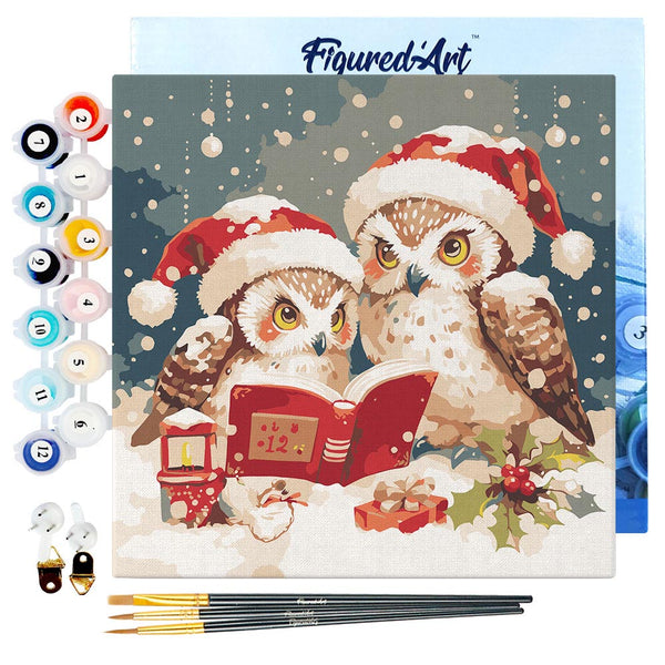 Mini Paint by numbers 8"x8" framed - Santa Owls Reading