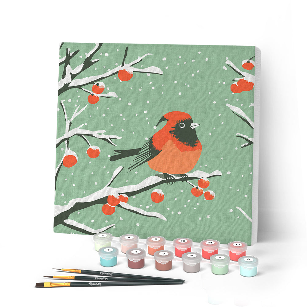 Paint by numbers kit Mini Paint by numbers 8"x8" framed - Winter Redbird Figured'Art