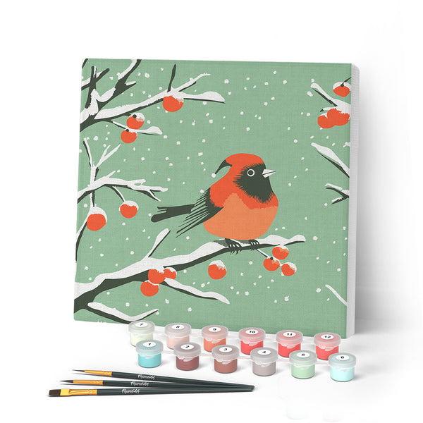 Paint by numbers kit Mini Paint by numbers 8"x8" framed - Winter Redbird Figured'Art
