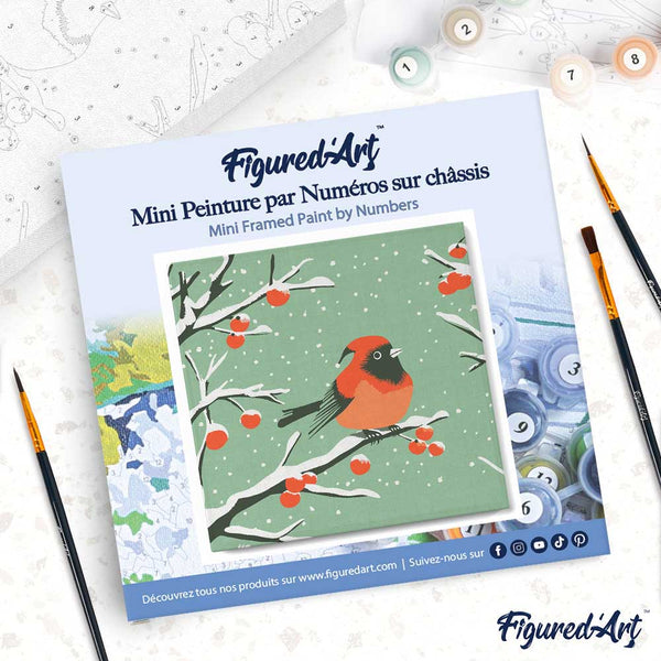 Mini Paint by numbers 8"x8" framed - Winter Redbird