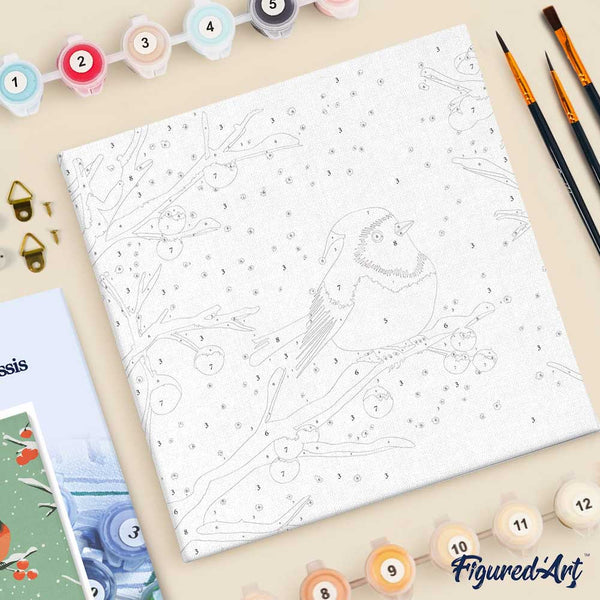 Mini Paint by numbers 8"x8" framed - Winter Redbird