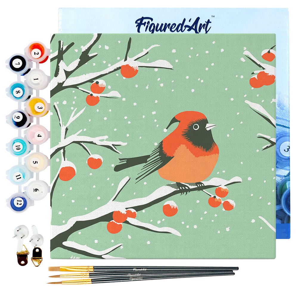Mini Paint by numbers 8"x8" framed - Winter Redbird