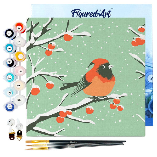 Mini Paint by numbers 8"x8" framed - Winter Redbird