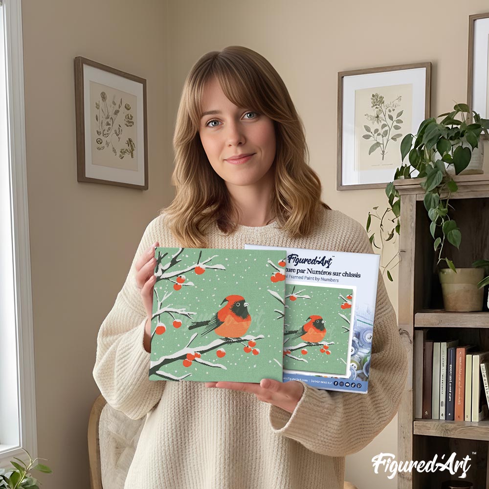 Mini Paint by numbers 8"x8" framed - Winter Redbird