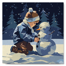 Load image into Gallery viewer, Mini Paint by numbers 8"x8" framed - A Boy and a Snowman