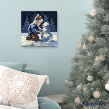 Load image into Gallery viewer, Mini Paint by numbers 8"x8" framed - A Boy and a Snowman