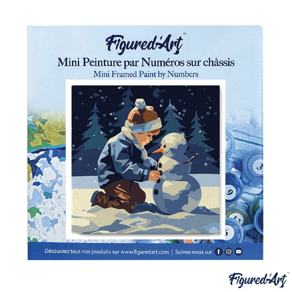 Mini Paint by numbers 8"x8" framed - A Boy and a Snowman