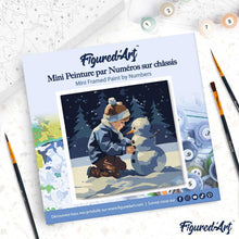 Load image into Gallery viewer, Mini Paint by numbers 8"x8" framed - A Boy and a Snowman