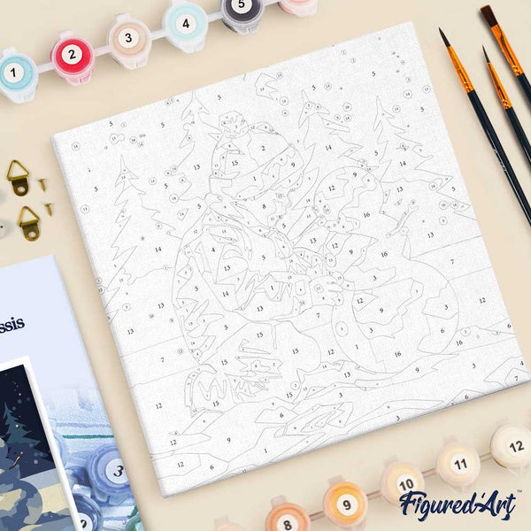 Mini Paint by numbers 8"x8" framed - A Boy and a Snowman