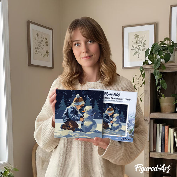 Mini Paint by numbers 8"x8" framed - A Boy and a Snowman