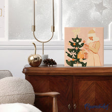 Load image into Gallery viewer, Mini Paint by numbers 8"x8" framed - Woman with Christmas Tree
