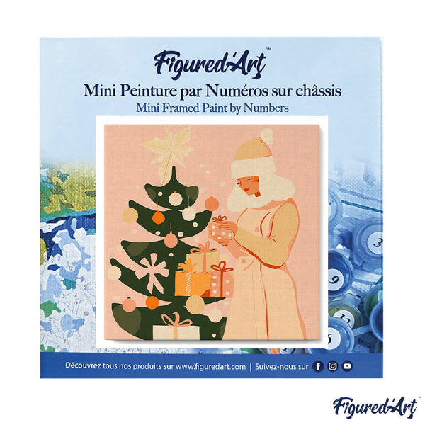 Mini Paint by numbers 8"x8" framed - Woman with Christmas Tree