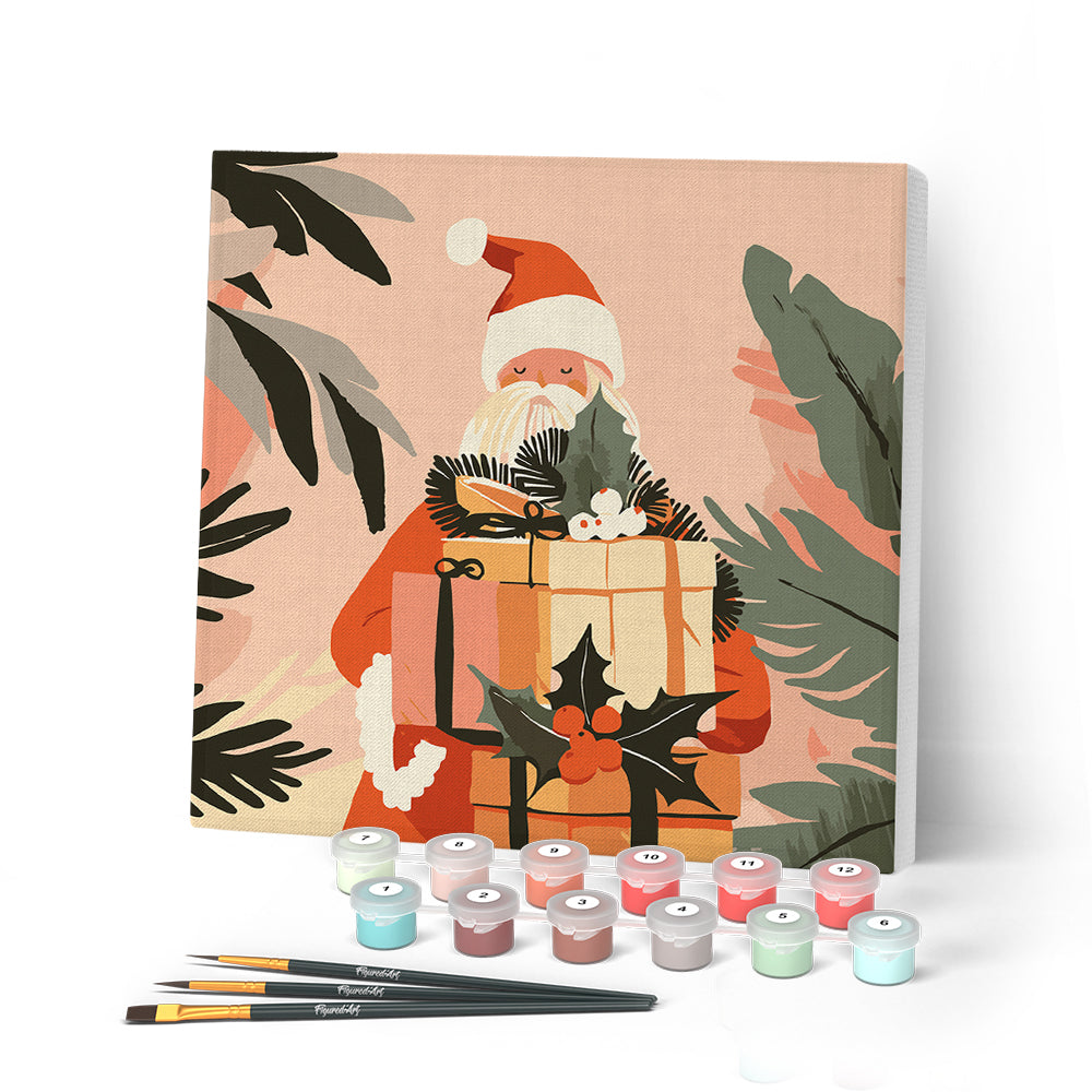 Paint by numbers kit Mini Paint by numbers 8"x8" framed - Santa with Gifts Figured'Art