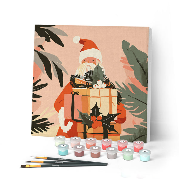 Paint by numbers kit Mini Paint by numbers 8"x8" framed - Santa with Gifts Figured'Art
