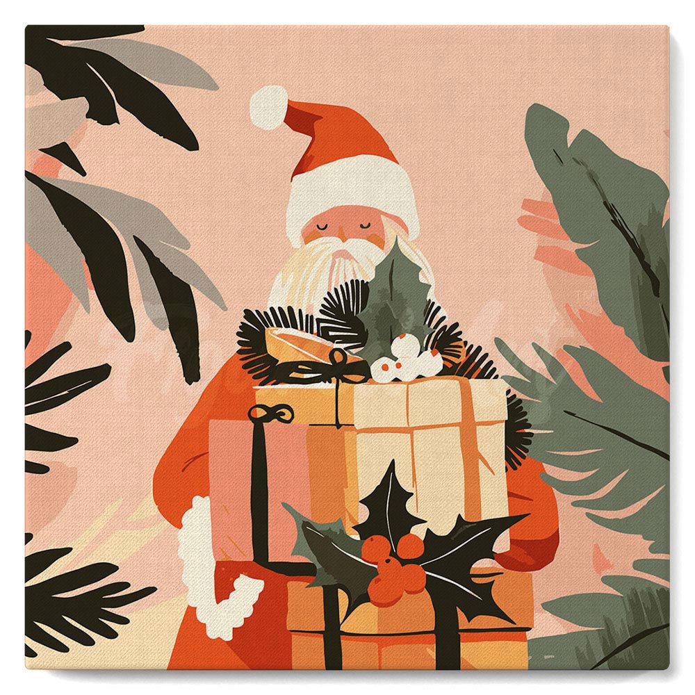 Mini Paint by numbers 8"x8" framed - Santa with Gifts
