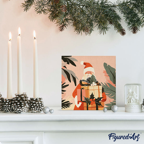 Mini Paint by numbers 8"x8" framed - Santa with Gifts