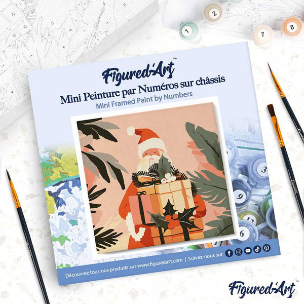 Mini Paint by numbers 8"x8" framed - Santa with Gifts