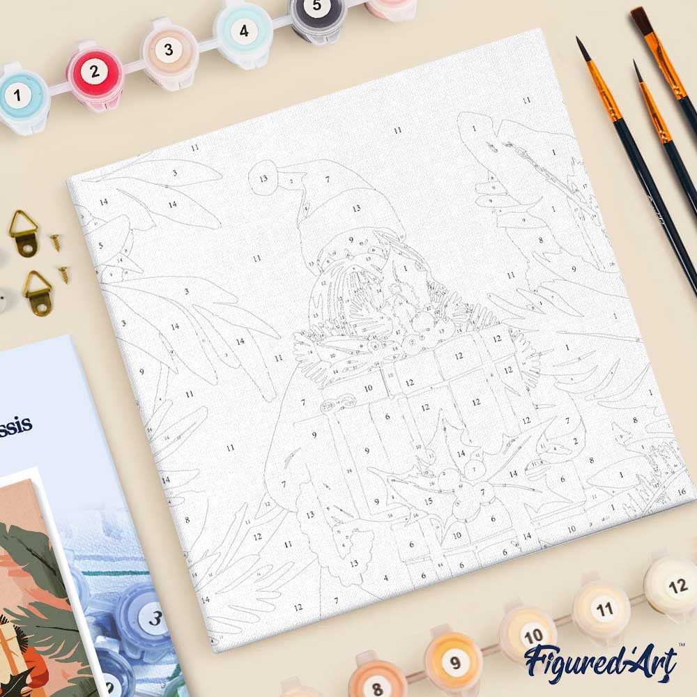 Mini Paint by numbers 8"x8" framed - Santa with Gifts