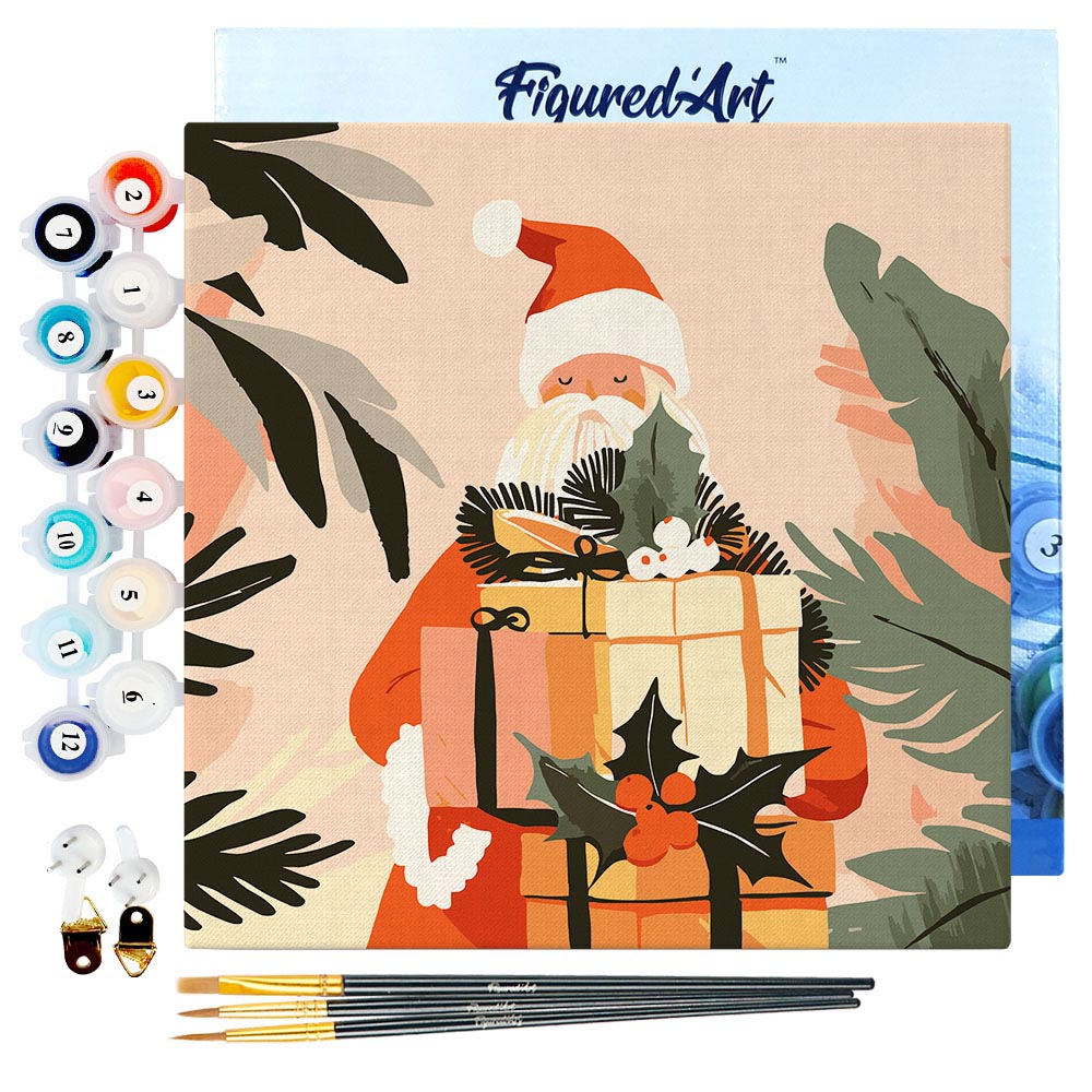Mini Paint by numbers 8"x8" framed - Santa with Gifts