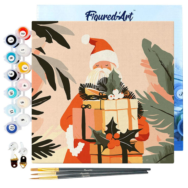 Mini Paint by numbers 8"x8" framed - Santa with Gifts