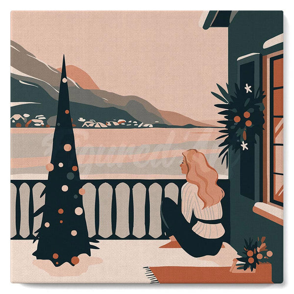 Paint by numbers kit Mini Paint by numbers 8"x8" framed - Girl and Winter Lake Figured'Art