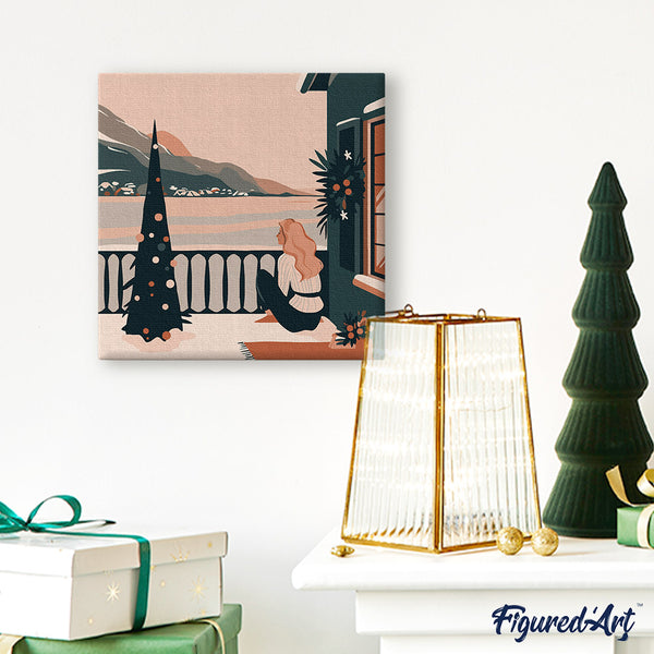 Mini Paint by numbers 8"x8" framed - Girl and Winter Lake