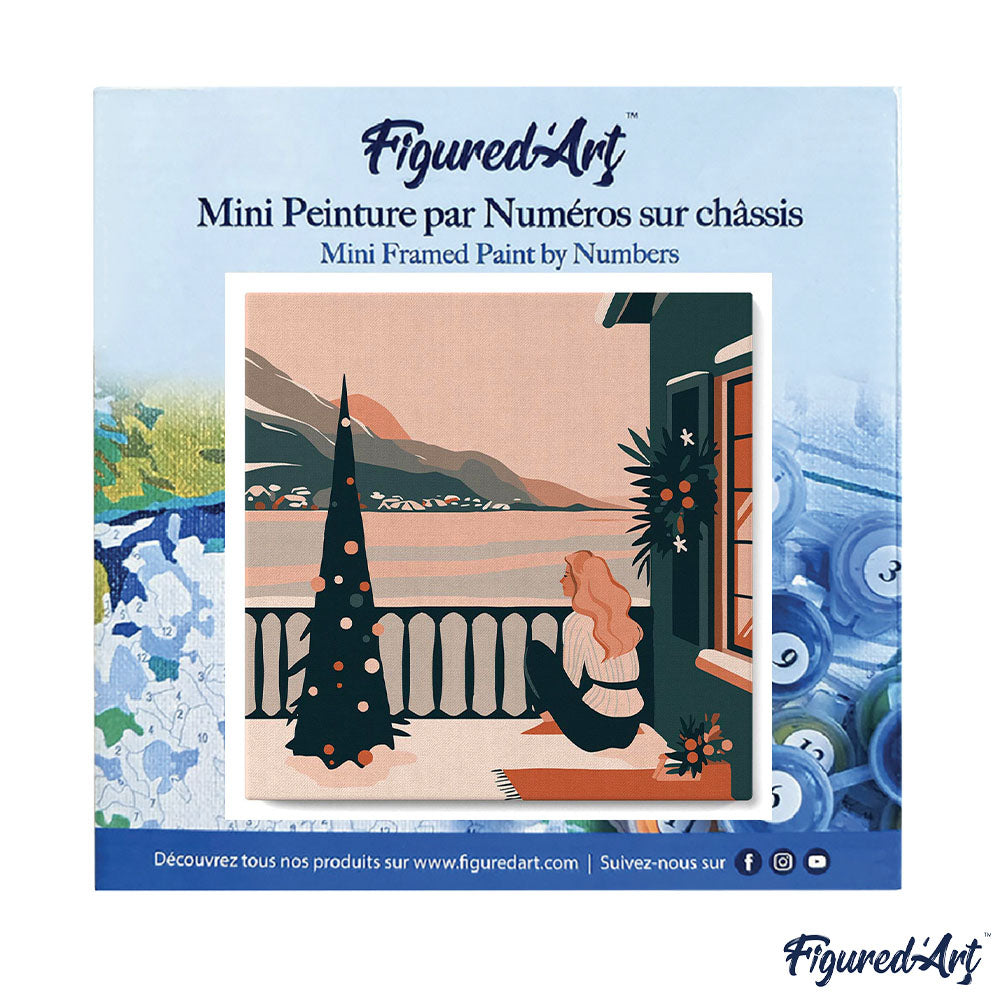 Mini Paint by numbers 8"x8" framed - Girl and Winter Lake