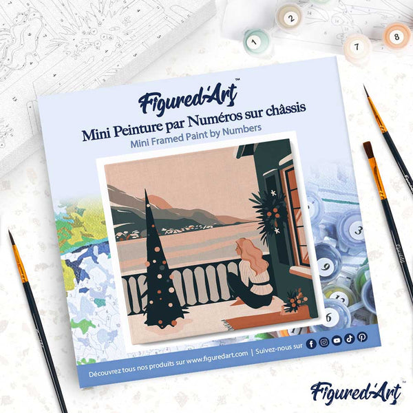 Mini Paint by numbers 8"x8" framed - Girl and Winter Lake