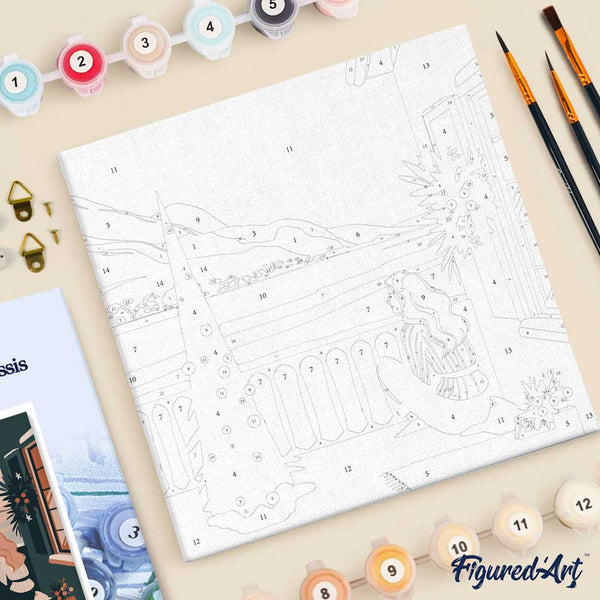 Mini Paint by numbers 8"x8" framed - Girl and Winter Lake