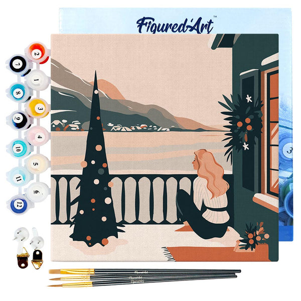 Mini Paint by numbers 8"x8" framed - Girl and Winter Lake