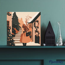 Load image into Gallery viewer, Mini Paint by numbers 8&quot;x8&quot; framed - Girl in Festive Village