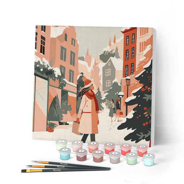 Paint by numbers kit Mini Paint by numbers 8"x8" framed - Winter Shopping Figured'Art