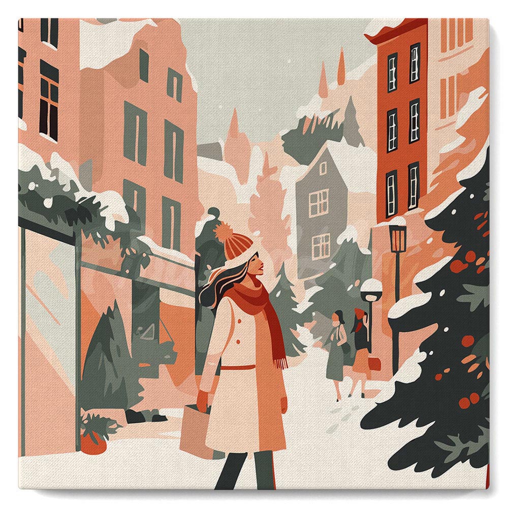 Mini Paint by numbers 8"x8" framed - Winter Shopping