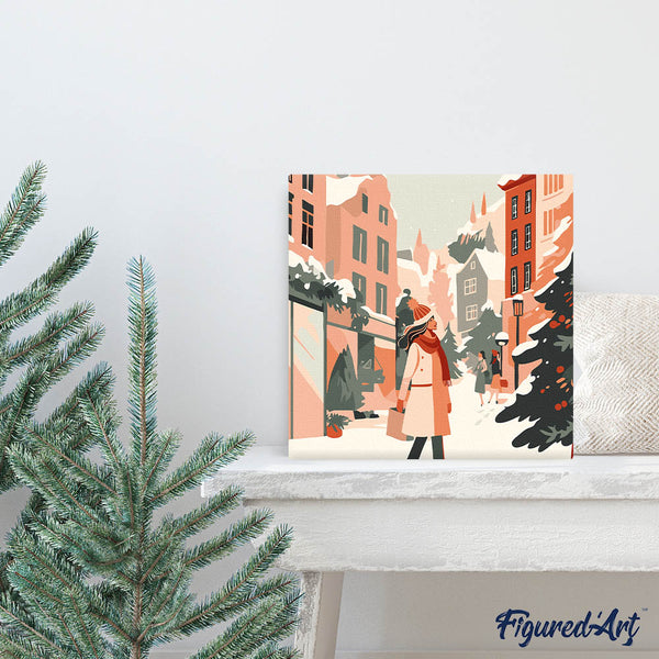 Mini Paint by numbers 8"x8" framed - Winter Shopping