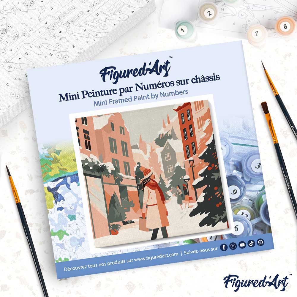 Mini Paint by numbers 8"x8" framed - Winter Shopping