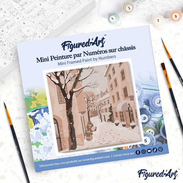 Mini Paint by numbers 8"x8" framed - Peaceful Snowy Town