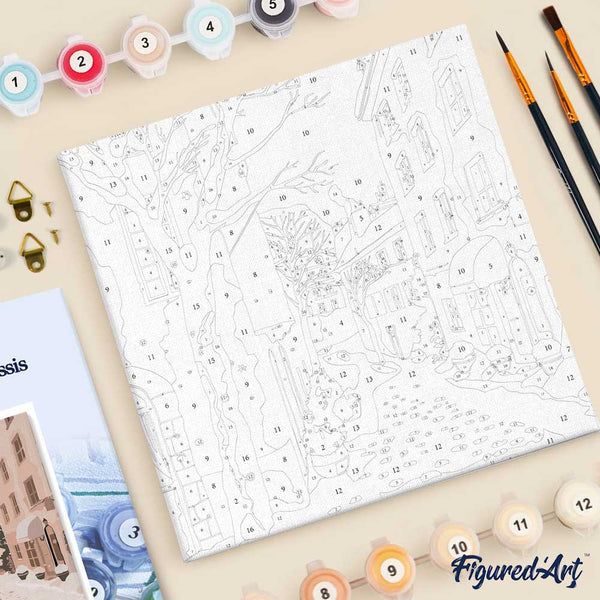 Mini Paint by numbers 8"x8" framed - Peaceful Snowy Town