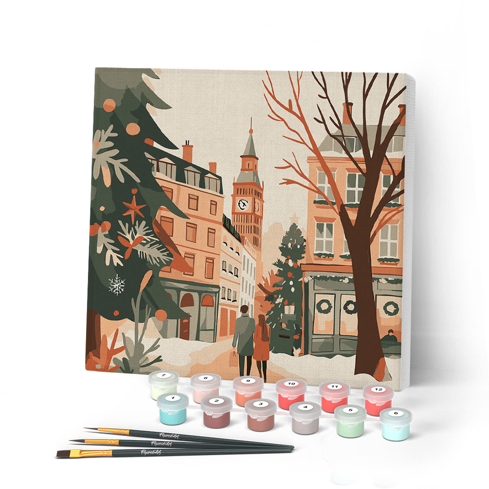 Paint by numbers kit Mini Paint by numbers 8"x8" framed - Christmas in London Figured'Art