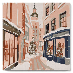 Paint by numbers kit Mini Paint by numbers 8"x8" framed - Snowy Christmas Alley Figured'Art