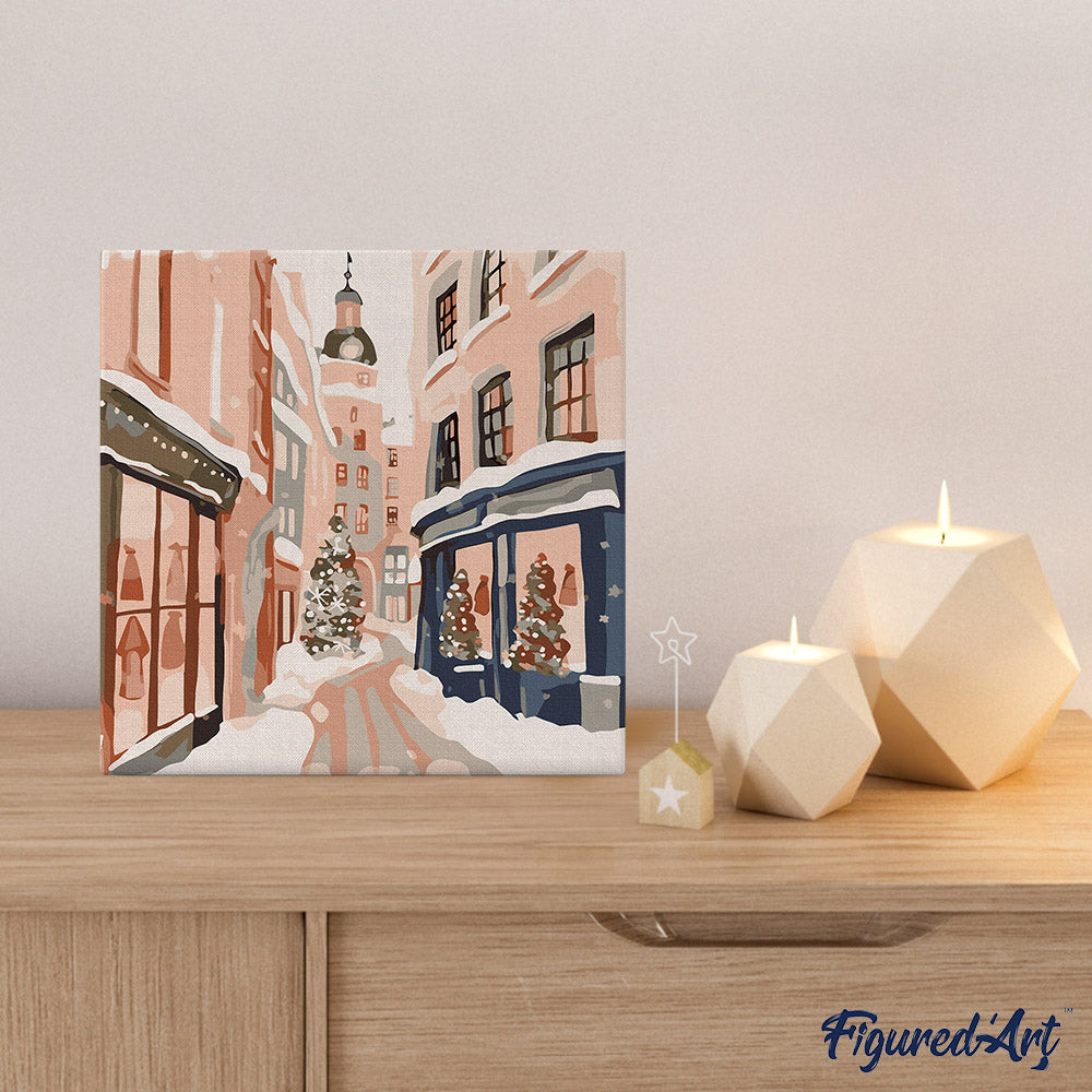Mini Paint by numbers 8"x8" framed - Snowy Christmas Alley