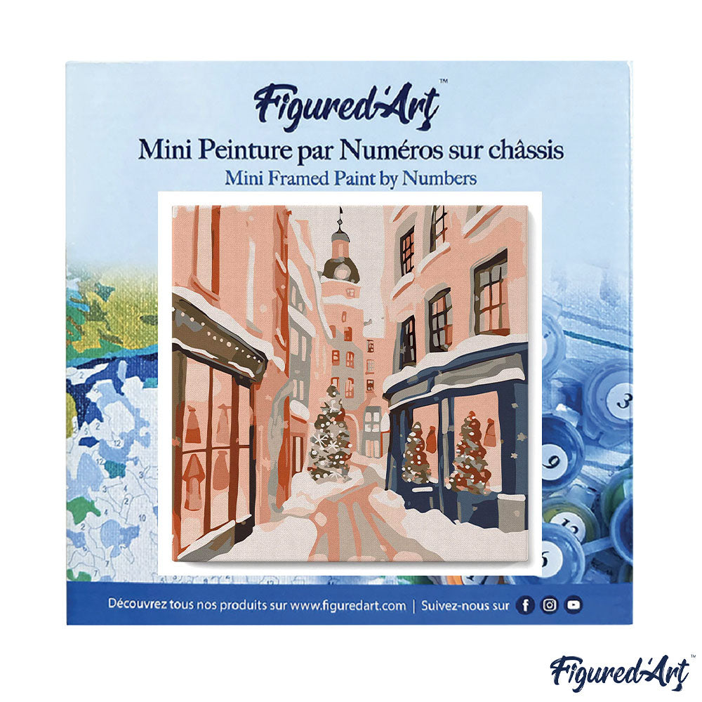 Mini Paint by numbers 8"x8" framed - Snowy Christmas Alley