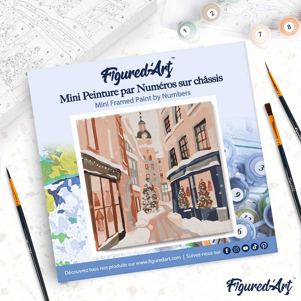 Mini Paint by numbers 8"x8" framed - Snowy Christmas Alley