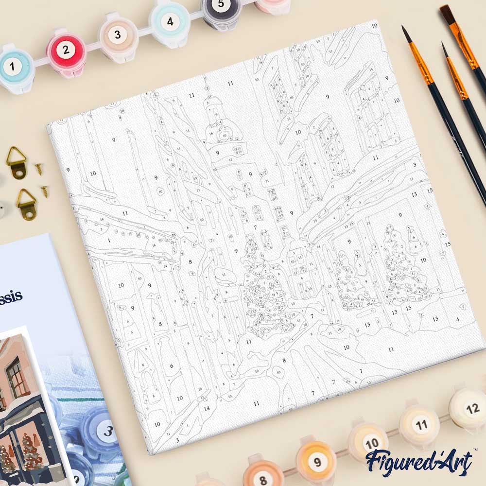 Mini Paint by numbers 8"x8" framed - Snowy Christmas Alley