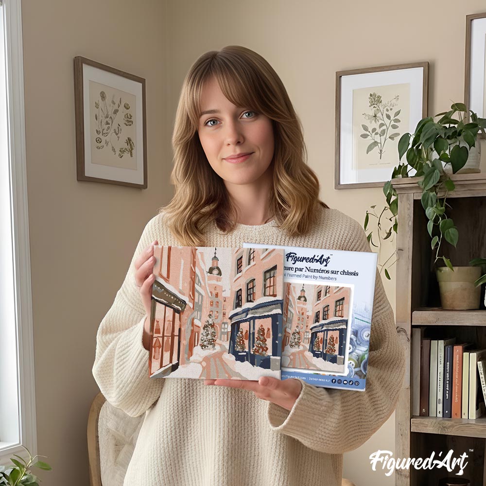 Mini Paint by numbers 8"x8" framed - Snowy Christmas Alley