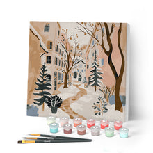 Load image into Gallery viewer, Paint by numbers kit Mini Paint by numbers 8"x8" framed - Snowy Village Figured'Art