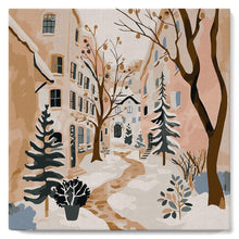 Load image into Gallery viewer, Mini Paint by numbers 8"x8" framed - Snowy Village