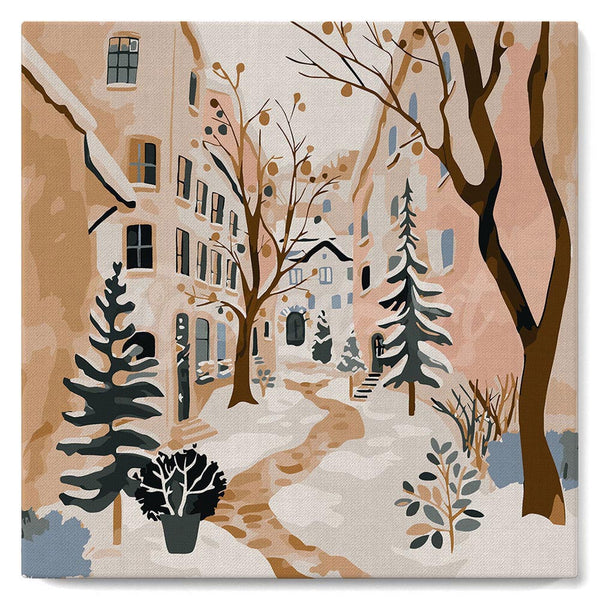 Paint by numbers kit Mini Paint by numbers 8"x8" framed - Snowy Village Figured'Art