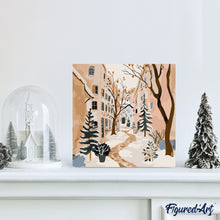 Load image into Gallery viewer, Mini Paint by numbers 8"x8" framed - Snowy Village