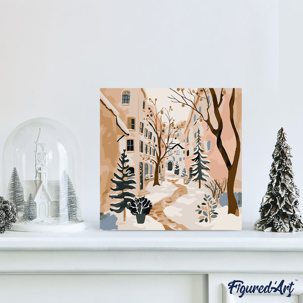 Mini Paint by numbers 8"x8" framed - Snowy Village